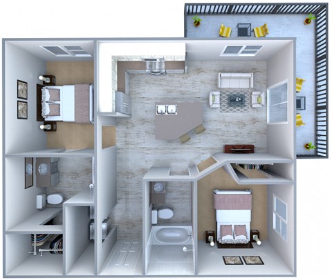 Floor plan for 2 beds, 2 baths, 825 sqft